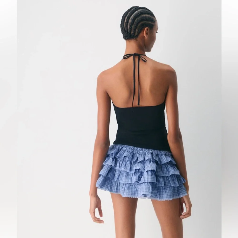 NWT Aritzia Blue Theo poplin Tiered Mini Skirt size xs - Picture 3 of 12